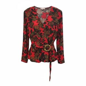 Topshop Red and Brown Floral Blouse